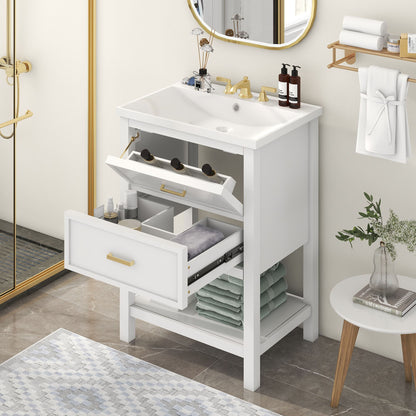 Bathroom Vanity With Top Sink, Modern Bathroom Storage Cabinet With 2 Drawers, Single Sink Bathroom Vanity