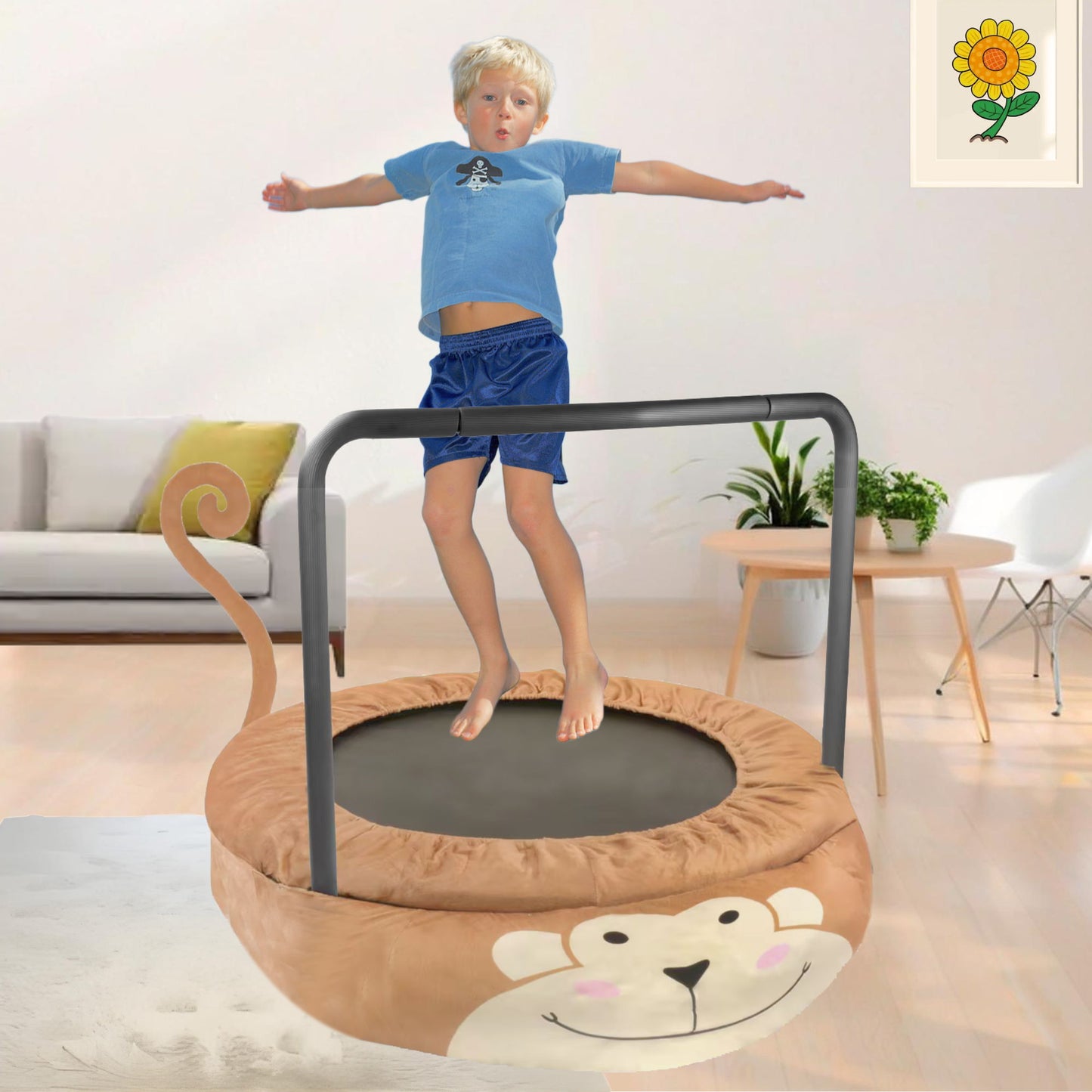 Children's Trampoline Happy Expression Outdoor / Indoor Dual Use, Foldable Iron Tube