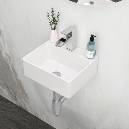 Ceramic Rectangle Wall Mount Bathroom Sink With Single Faucet Hole