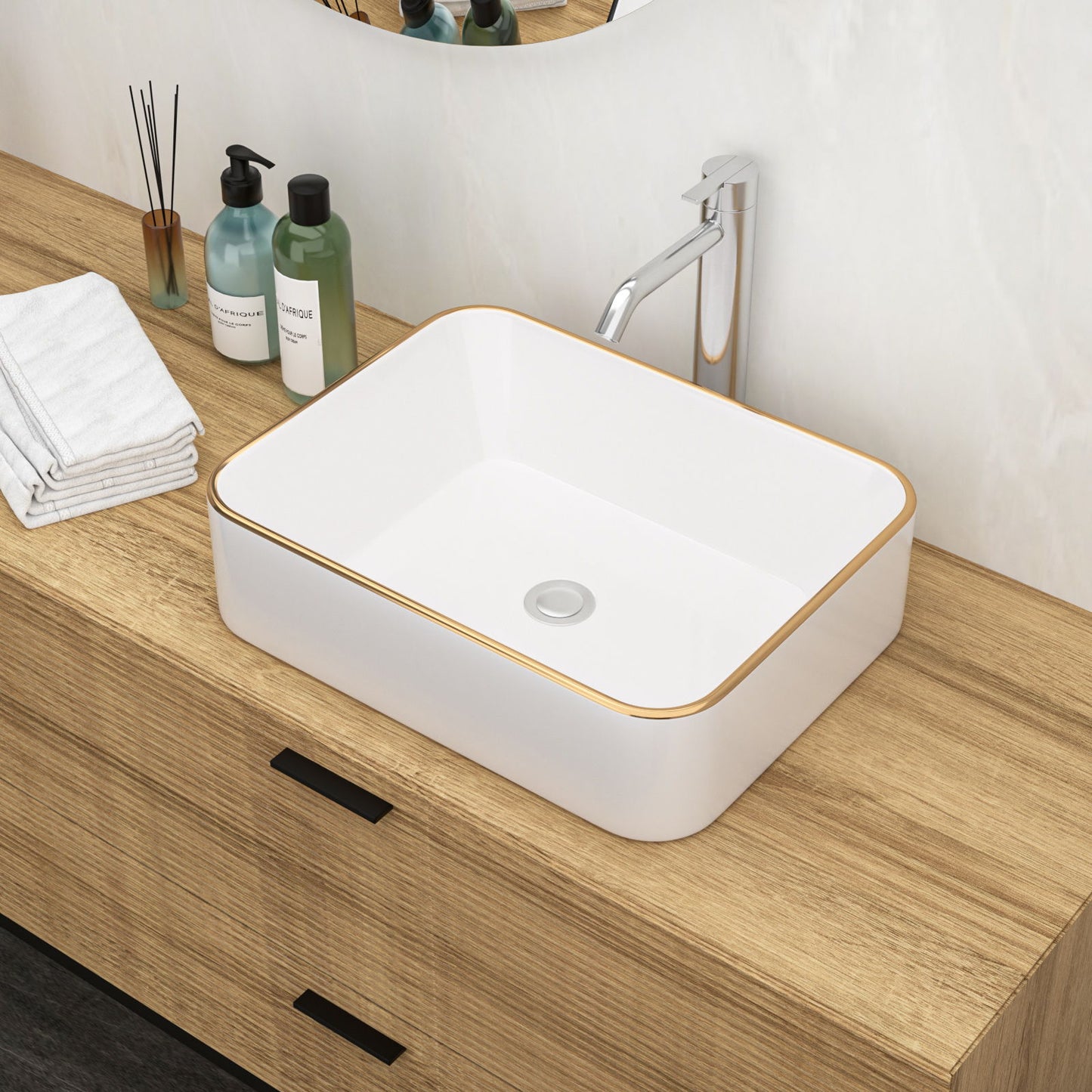 Modern European Style Ceramic Rectangular Vessel Bathroom Sink
