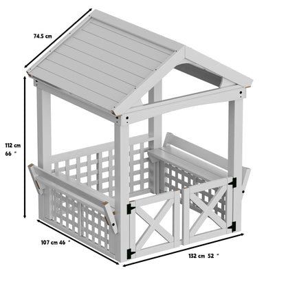 Outdoor Wooden Playhouse With Bench And Door - White
