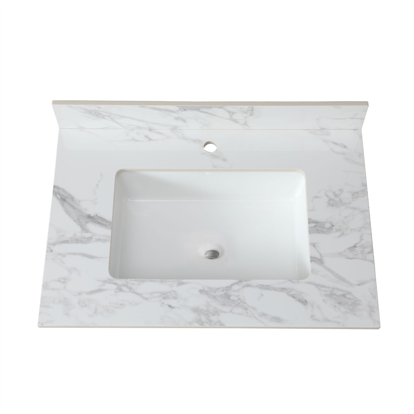 Elegant Bathroom Vanity Top With Rectangular Ceramic Sink And Backsplash