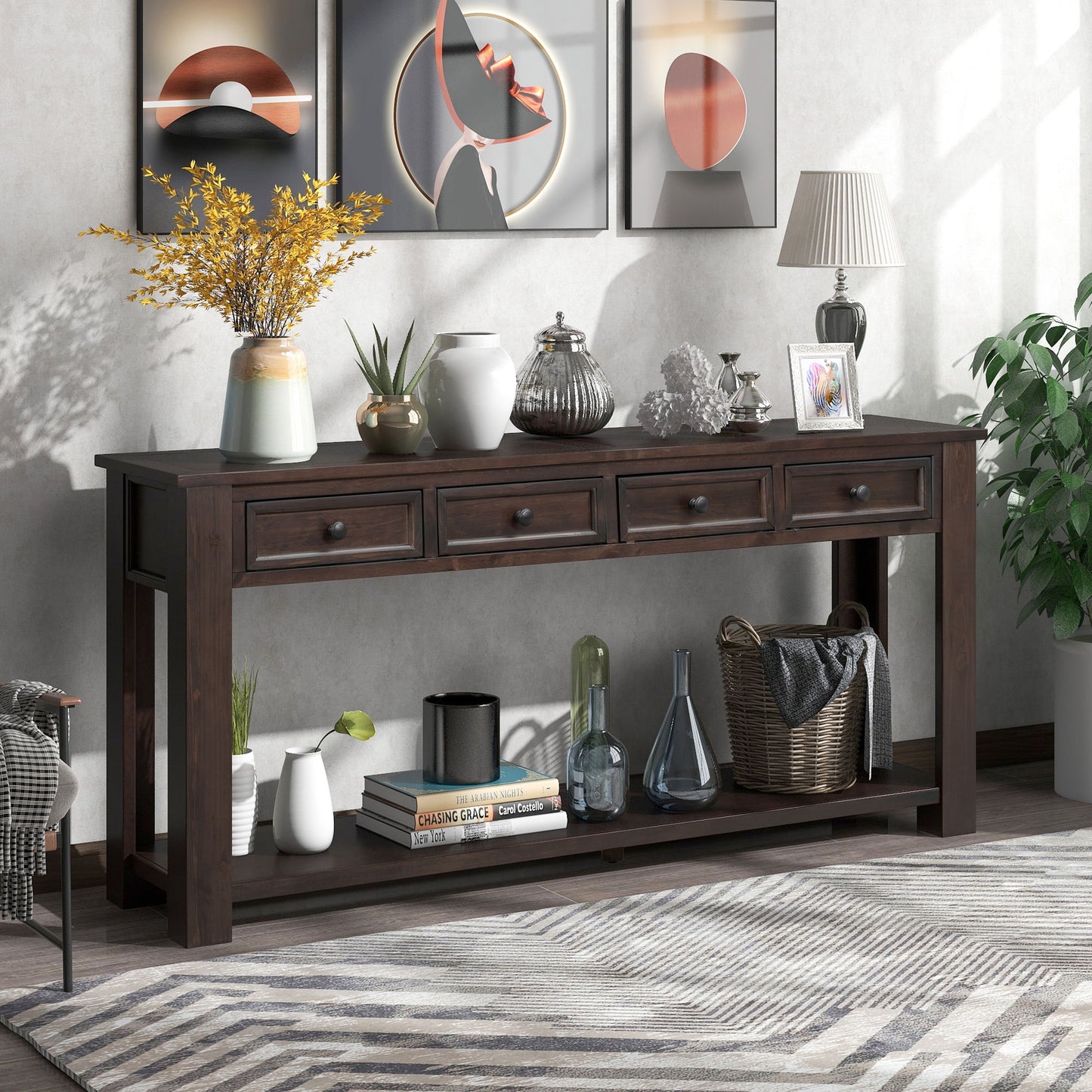 Hearth & Haven Clara - Console Table With Storage Drawers And Bottom Shelf