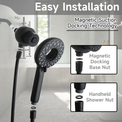 High Pressure Shower Heads 6 Spray Mode Handheld Shower With 60" Stainless Steel Hose - Matte Black