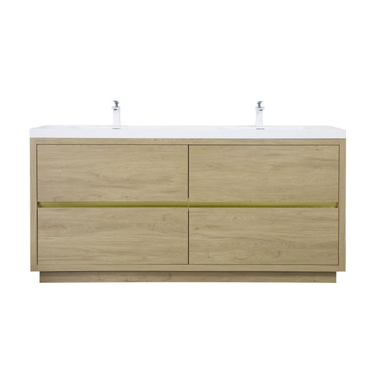 Bathin Freestanding Bathroom Vanity With Double Sinks, Bathroom Storage Vanity Cabinet With Stone Resin Countertop And Soft Close Drawers - Natural Oak