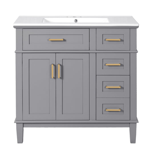 Bathroom Vanity With Sink, Soft Close Doors, And Storage Drawers - Gray
