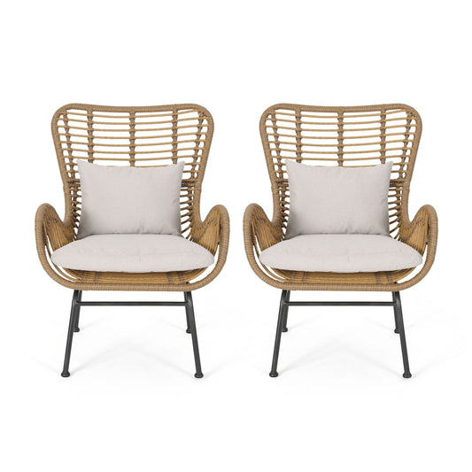 Outdoor Rattan Accent Chair With Metal Legs - Brown