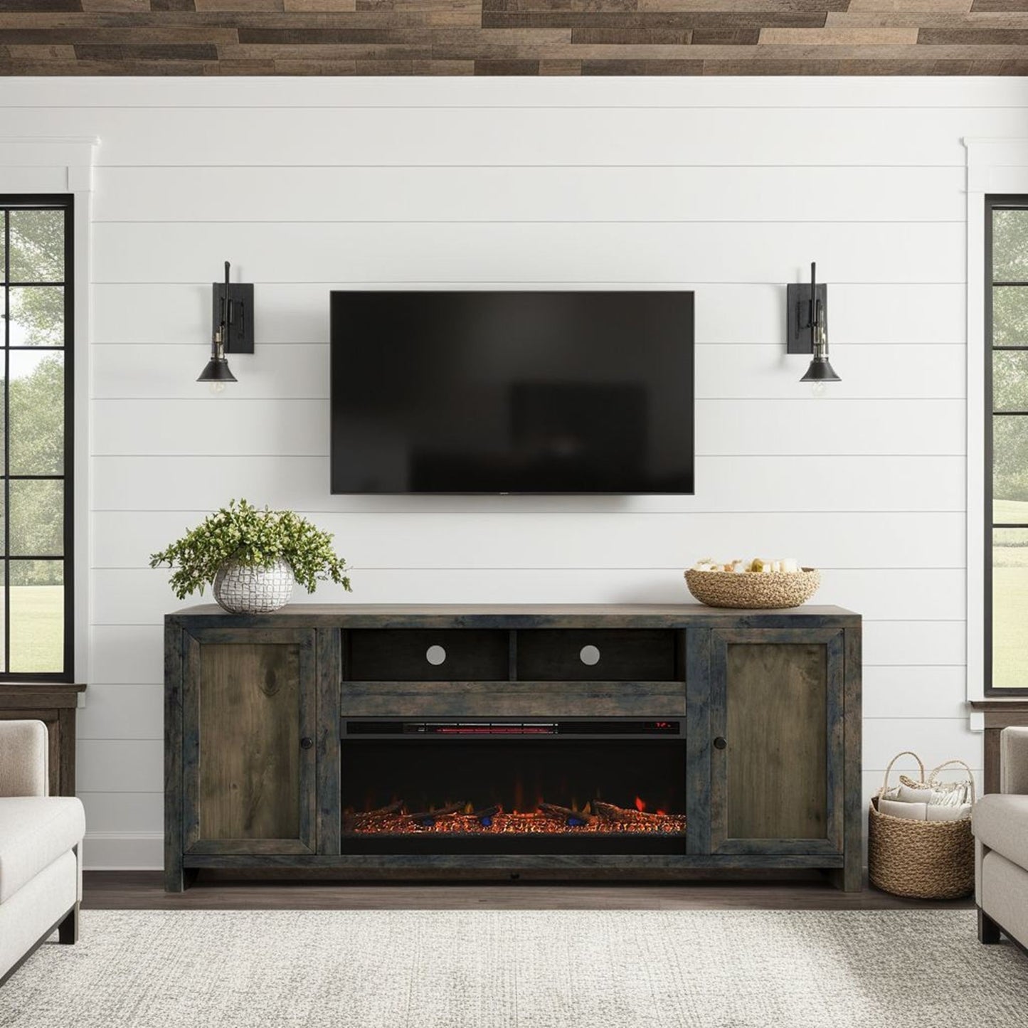 Joshua Creek - Electric Fireplace TV Stand For TVs Up To 95" - Barnwood