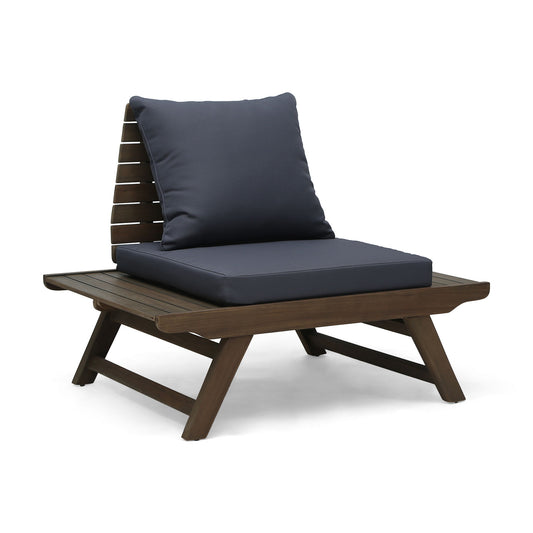 Outdoor Club Chair With Slatted Design And Water Resistance Cushion - Dark Gray