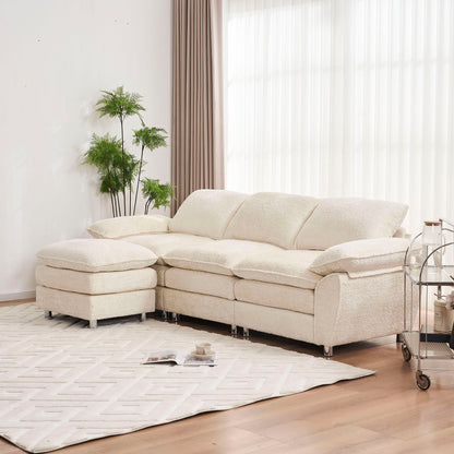 Modern Deep 3 Seat Sofa Couch With Ottoman, Comfy Upholstered Furniture