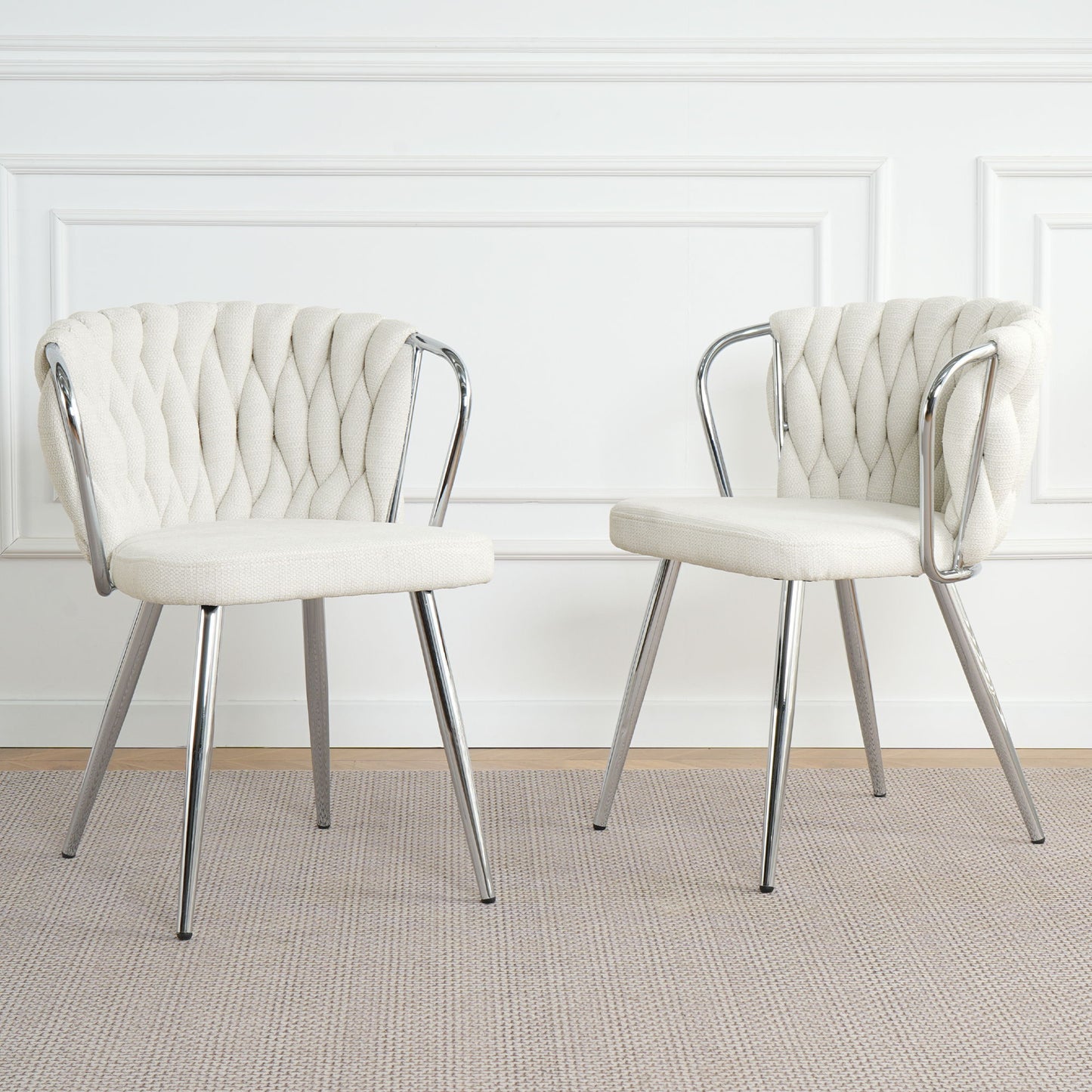 Modern Simple Linen Dining Chair With Plated Metal Legs (Set of 2)