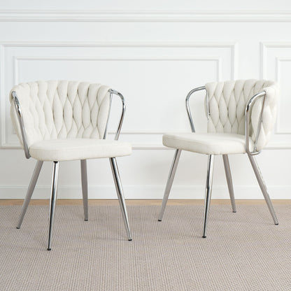 Modern Simple Linen Dining Chair With Plated Metal Legs (Set of 2)