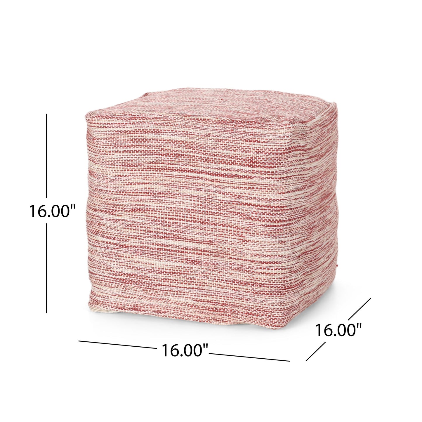 Enigma - Yarn And Cotton Square Pouf Ottoman With Polystyrene Beads - Red / White