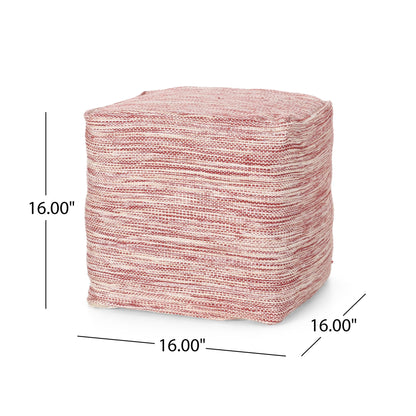 Enigma - Yarn And Cotton Square Pouf Ottoman With Polystyrene Beads - Red / White