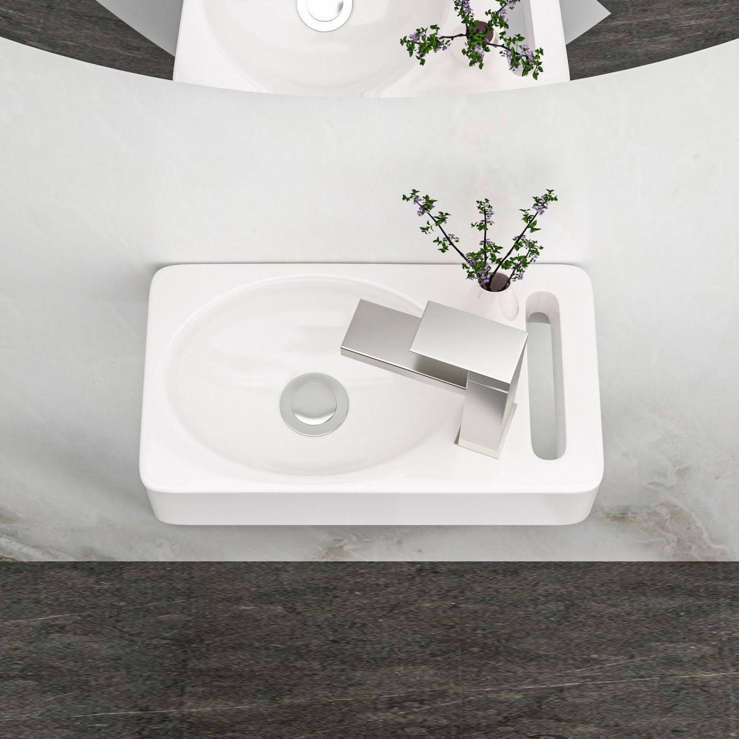 Rectangle, Wall Mount Bathroom Sink & Single Faucet Hole - White
