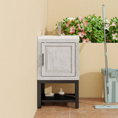 Modern Freestanding Bathroom Vanity With Ceramic Sink, Hot And Cold Faucet, 1 Door Cabinet & Open Shelf