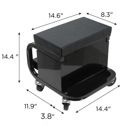 Rolling Creeper Garage Seat With 3 Built In Drawers, Rolling Tool Chest For Shop Or Garage - Black