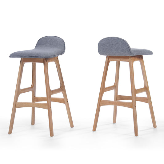 Mid Century Modern Upholstered Low Back Barstools (Set of 2) - Gray / Natural Oak