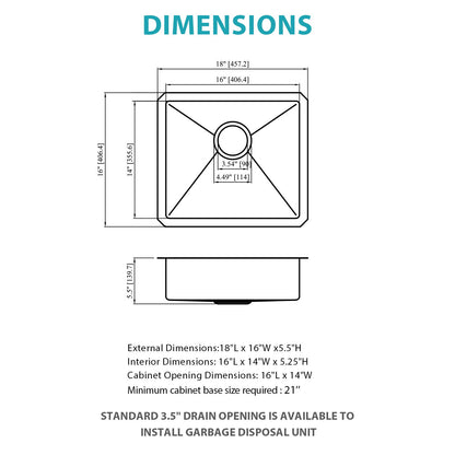 Modern Undermount Stainless Steel Kitchen Sink 16 Gauge, Deep Single Bowl