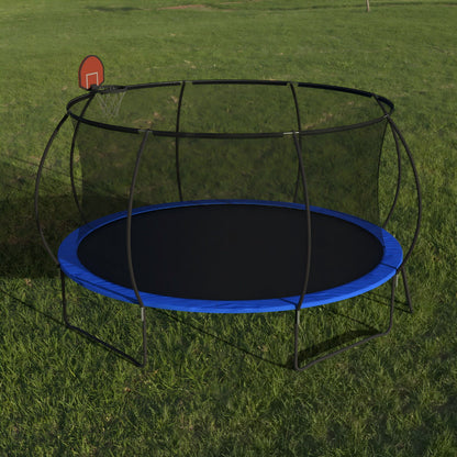 Pumpkin 14 Ft Outdoor Trampoline With Basketball Hoop Enclosure Net Ladder And Metal - Black / Blue