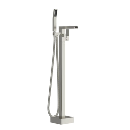 Freestanding Bathtub Faucet Waterfall Tub Filler Floor Mount Solid Brass With Hand Shower - Brushed Nickel