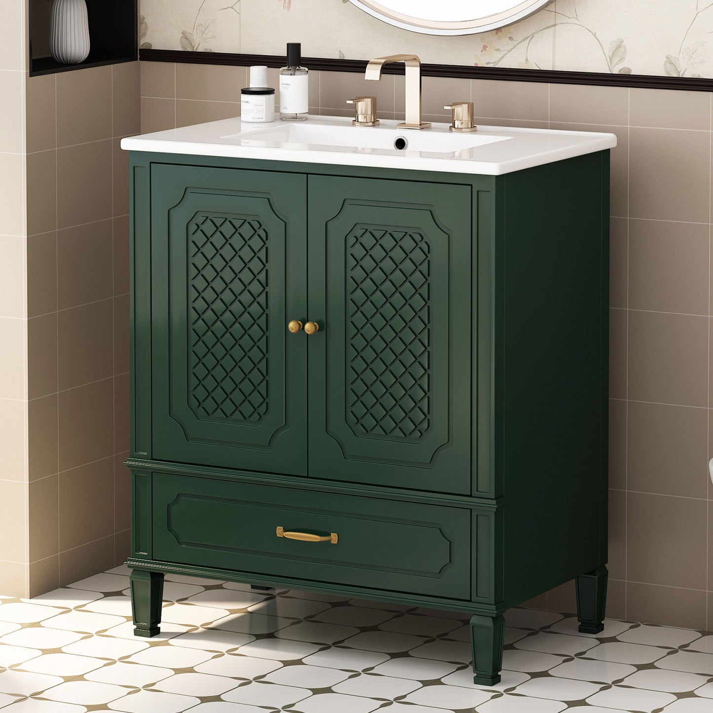 Vintage Style Bathroom Vanity With Sink, Multi Functional Storage, Soft-Closing Door