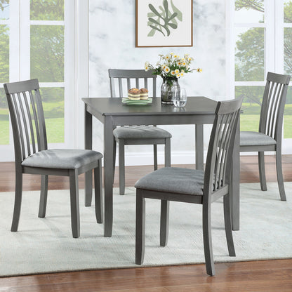 5 Piece Modern Dining Set, Square Wooden Dining Table With 4 Upholstered Chairs For Kitchen, Dining Room - Gray