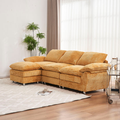 Modern Deep 3 Seat Sofa Couch With Ottoman, Comfy Upholstered Furniture