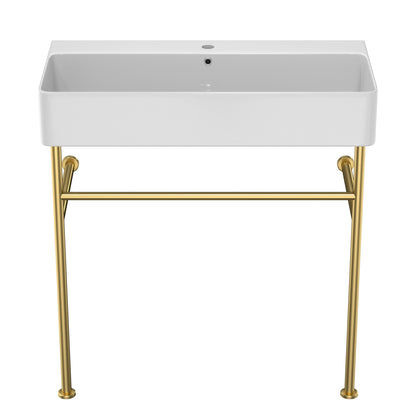 Ceramic Console Bathroom Sink With Overflow