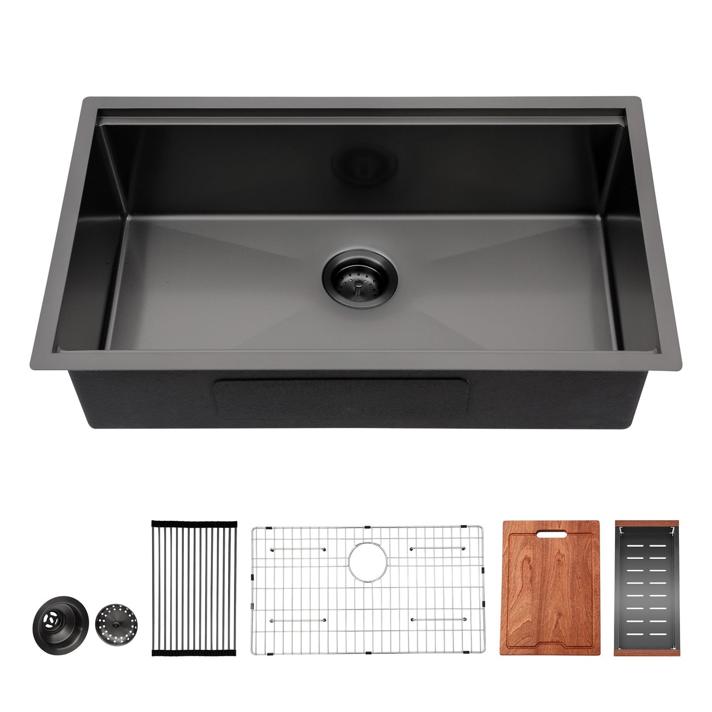 Gunmetal Black Workstation Kitchen Sink 23X18X10" Single Bowl Undermount Stainless Steel 16 Gauge With Cutting Board And Accessories