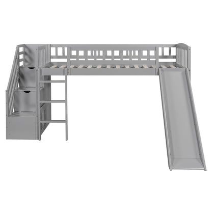 Loft Stairway Bed With 2 Drawers, Convertible Ladder And Slide