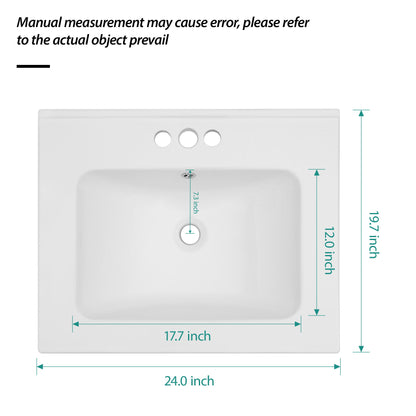 Modern Rectangular Single Vanity Top With Overflow And 3 Faucet Holes - White