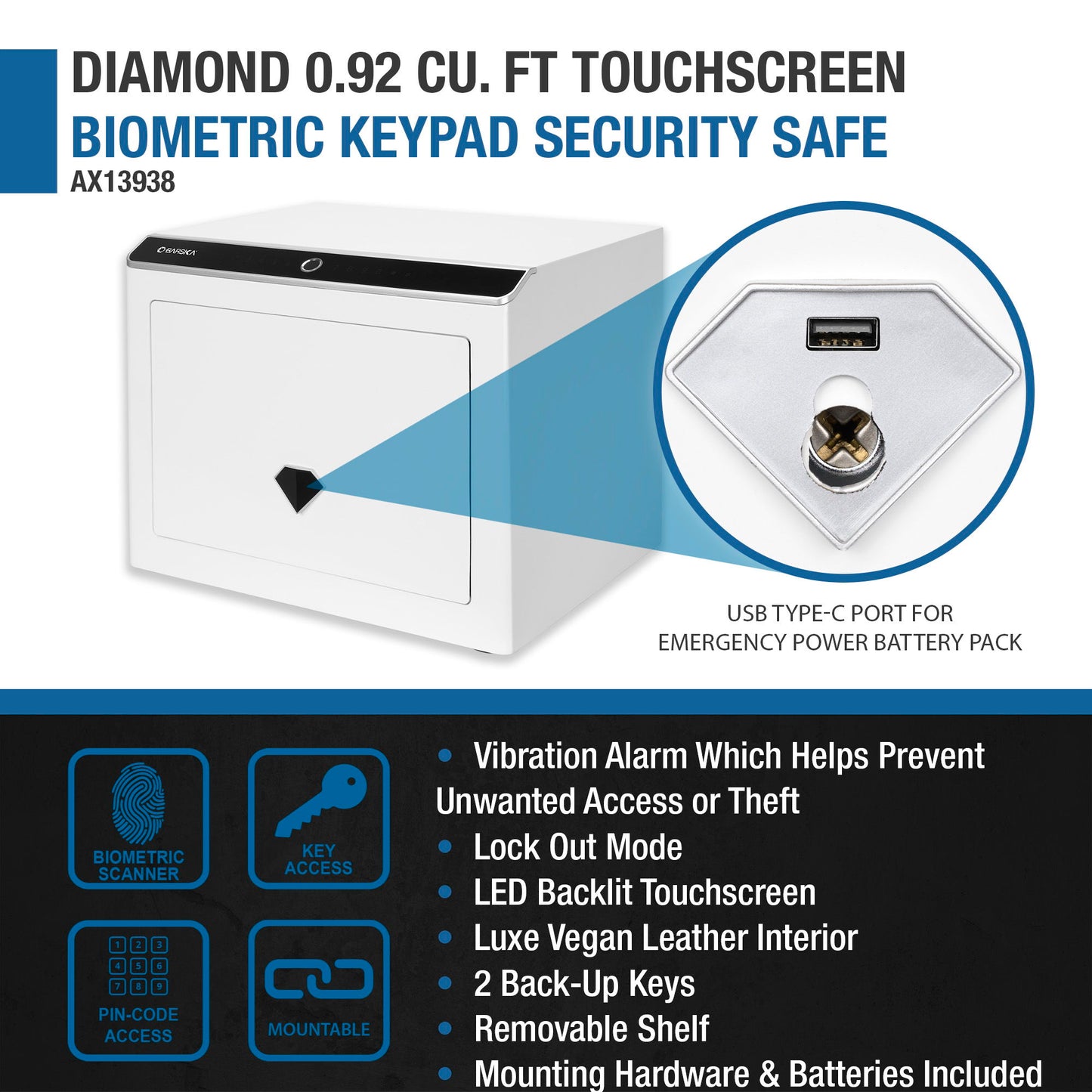 Diamond Touchscreen Biometric Keypad Security Safe