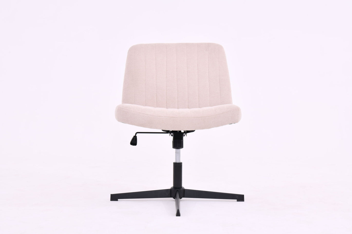 Cross Legged Office Chair, Wide Comfty Desk Chair, Vanity Home Chair No Wheels Armless Computer Task Chair, Swivel And Height Adjustable - Beige