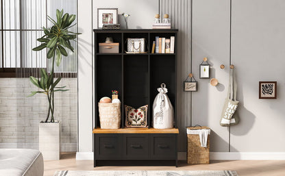 Modern Hall Tree With 3 Shelves And Drawers, Storage Bench