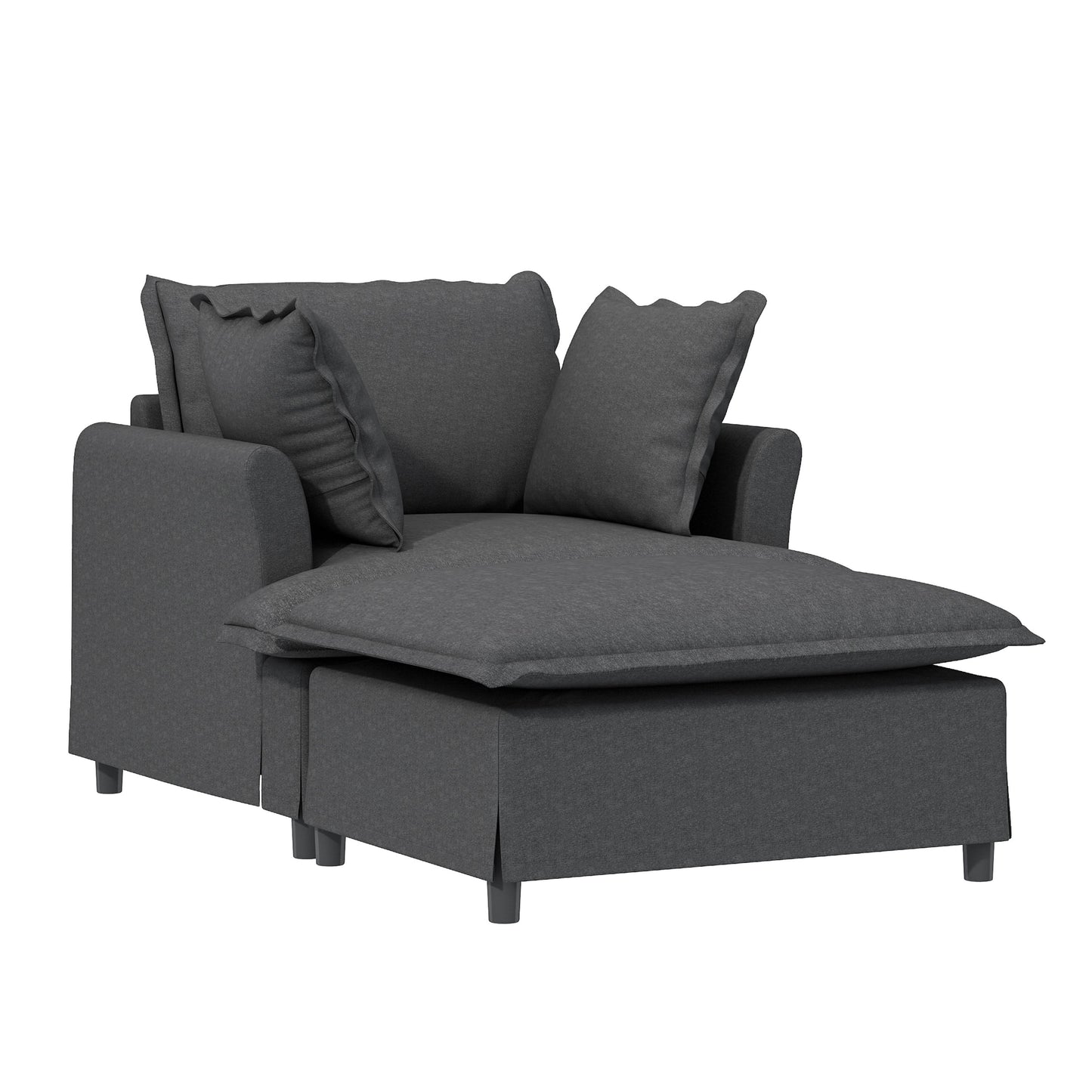 Oversized Chaise Lounge Indoor Single Sofa Bed With Wide Seat, Upholstered Lazy Sleeper Armchair With Movable Ottoman Reading Couch Set
