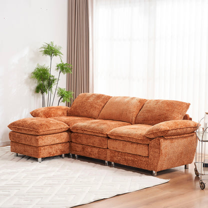 Modern Deep 3 Seat Sofa Couch With Ottoman, Comfy Upholstered Furniture