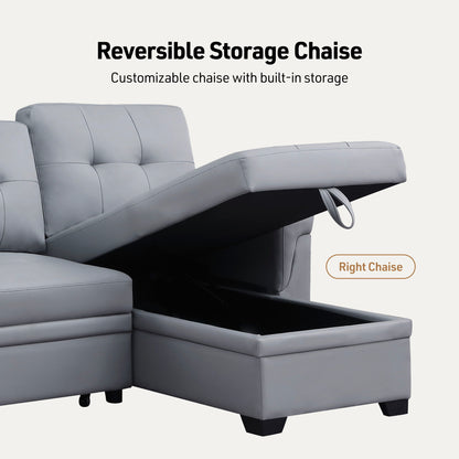 Lexi - Vegan Leather Modern Reversible Sleeper Sectional Sofa With Storage Chaise