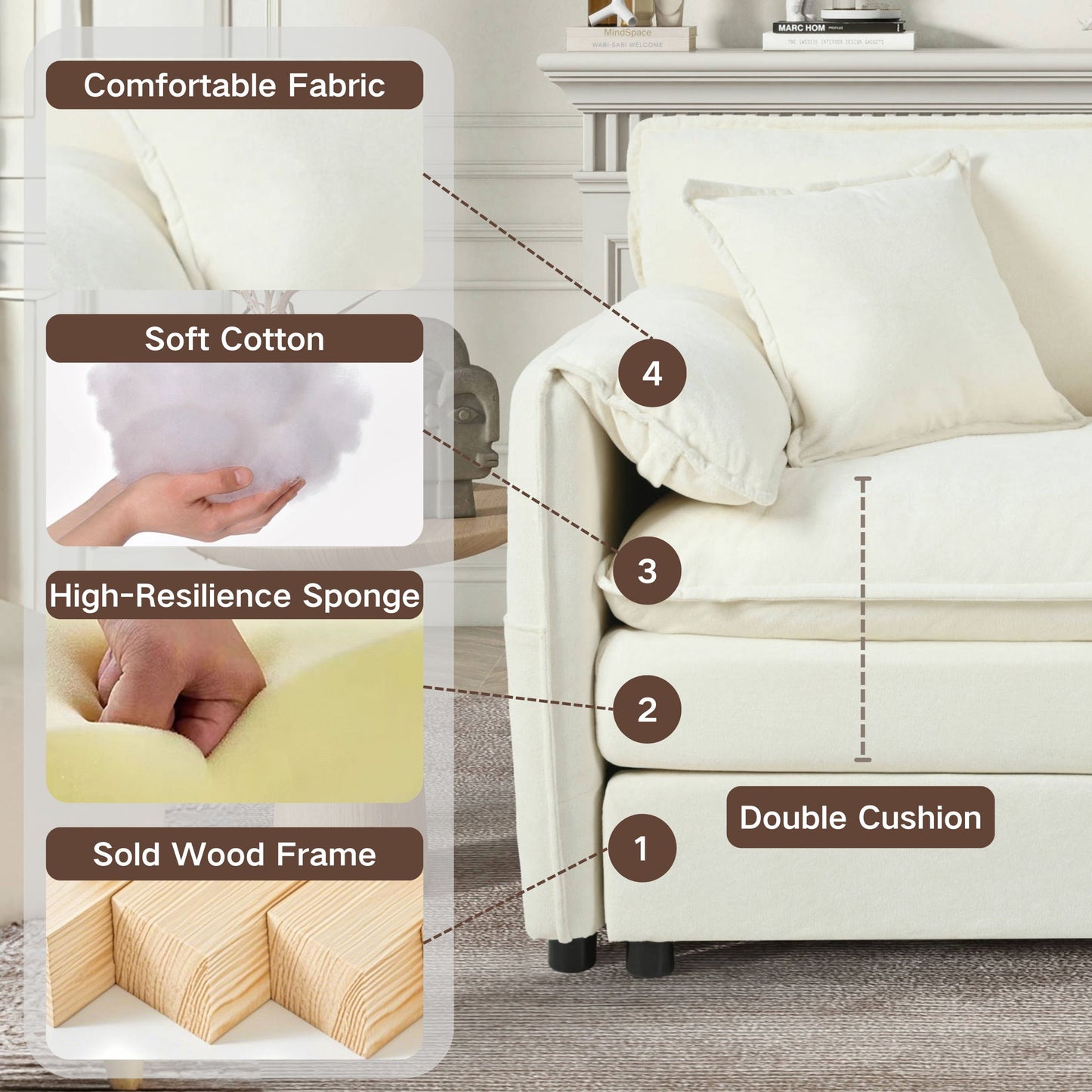 Modern Upholstered Chenille Loveseat And Armchair Set With Pillows