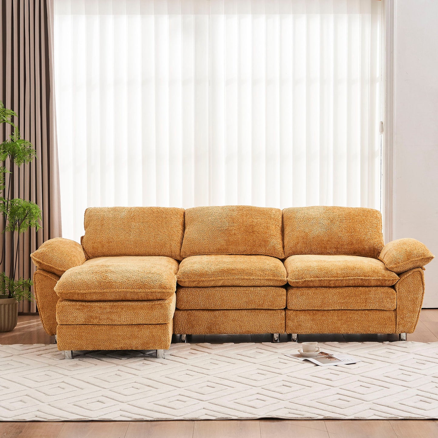 Modern Deep 3 Seat Sofa Couch With Ottoman, Comfy Upholstered Furniture
