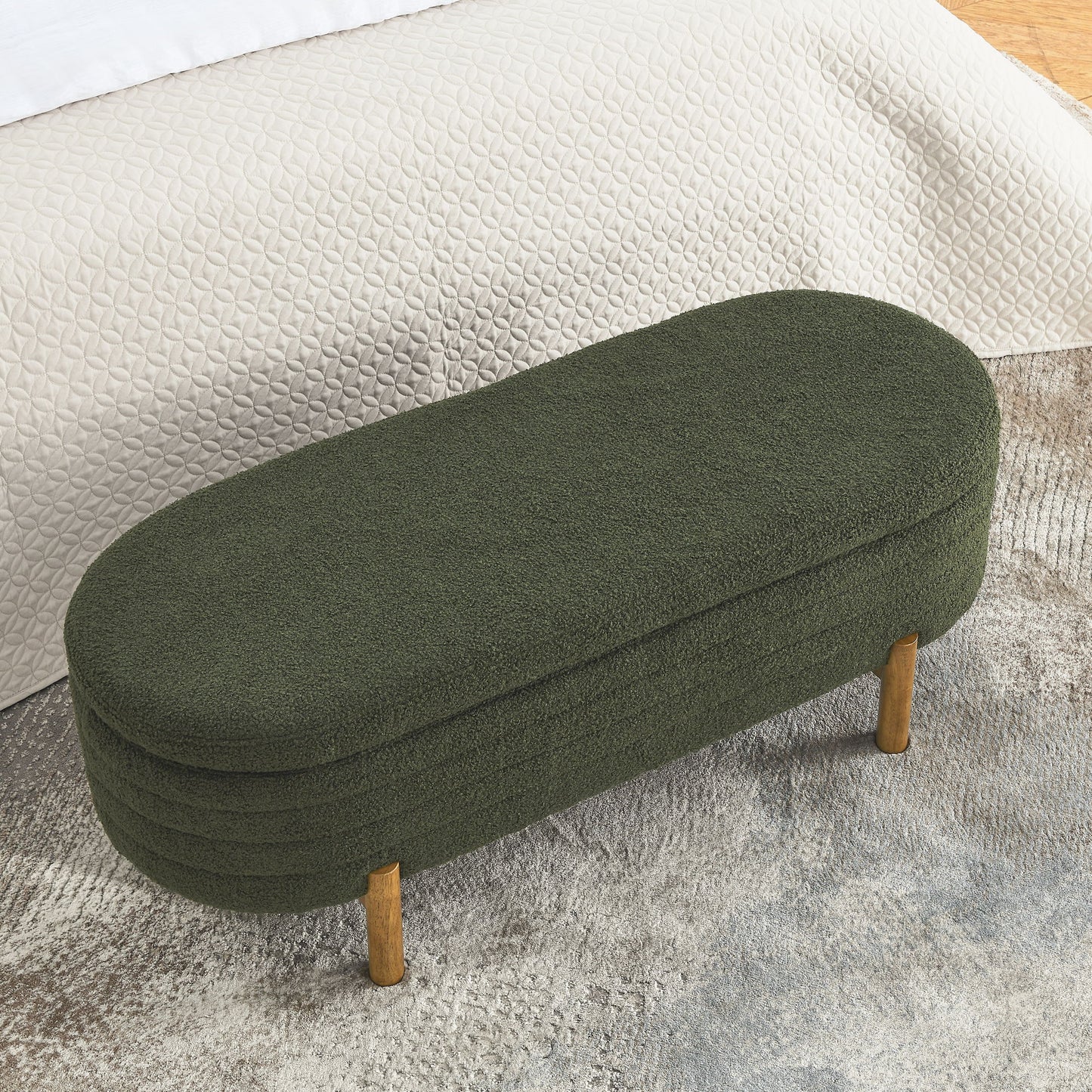 Oval Ottoman Storage Bench With Rubber Wood Legs