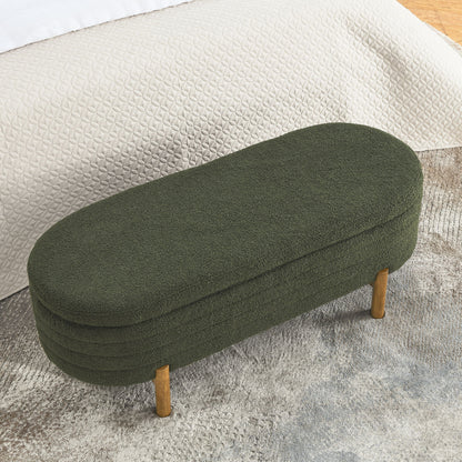 Oval Ottoman Storage Bench With Rubber Wood Legs