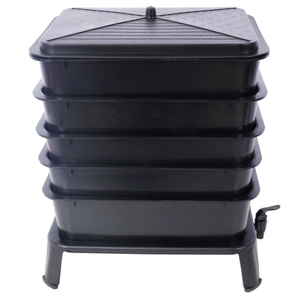 Eco Friendly 5 Layer Worm Compost Bin With 50L Capacity, Easy Setup Plastic Worm Farm Kit - Black