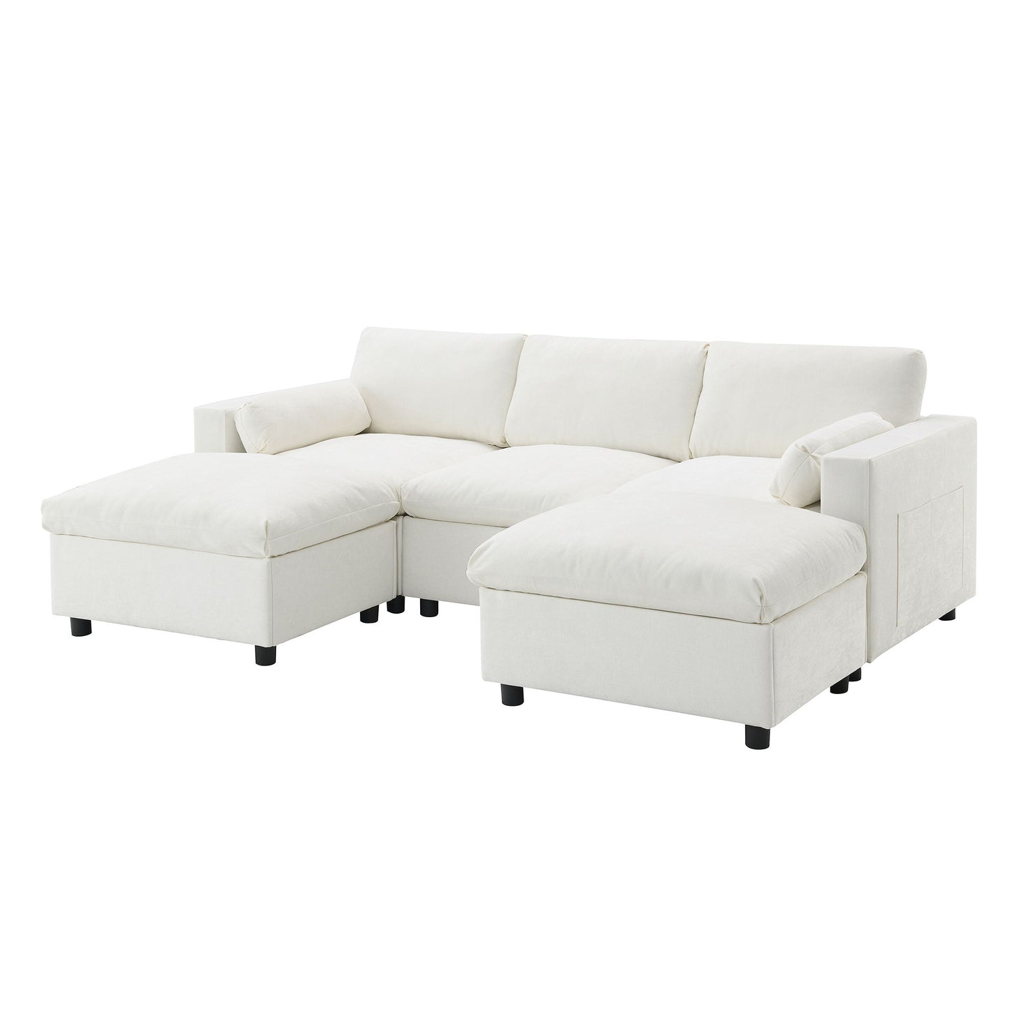 Modular Sectional With Storage Pockets, 5 Seat U Shaped Couch Set With Pillows, Free Combination Modern Cloud Sofa With 2 Movable Ottoman