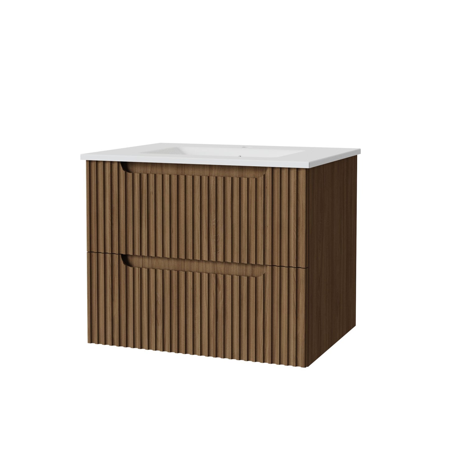 24" Wall Mount Bathroom Vanity Cabinet With - White Basin Sink Combo Floating - Walnut