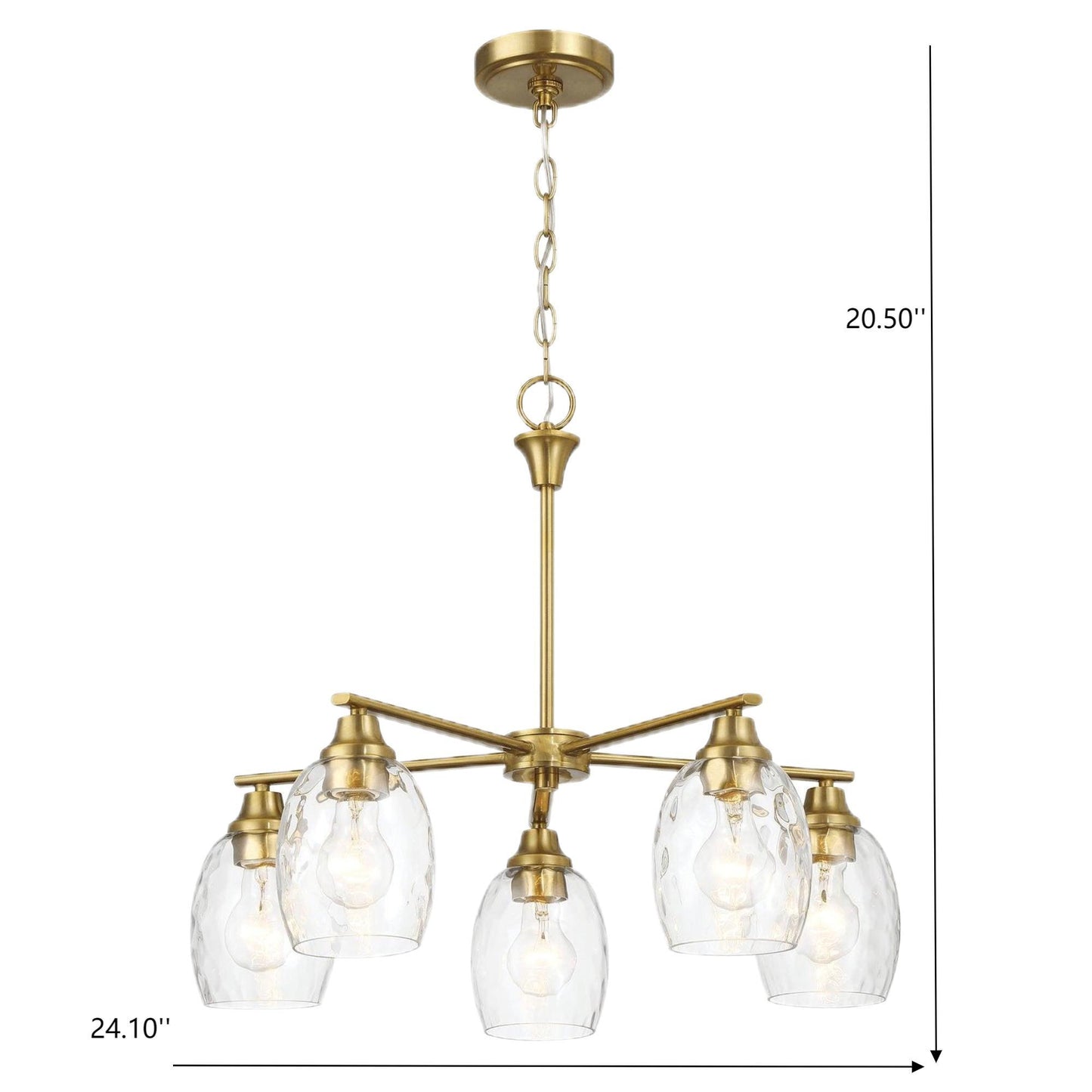 Elegance 5 Lights Linear Arms With Chain Chandelier - Clear / Gold