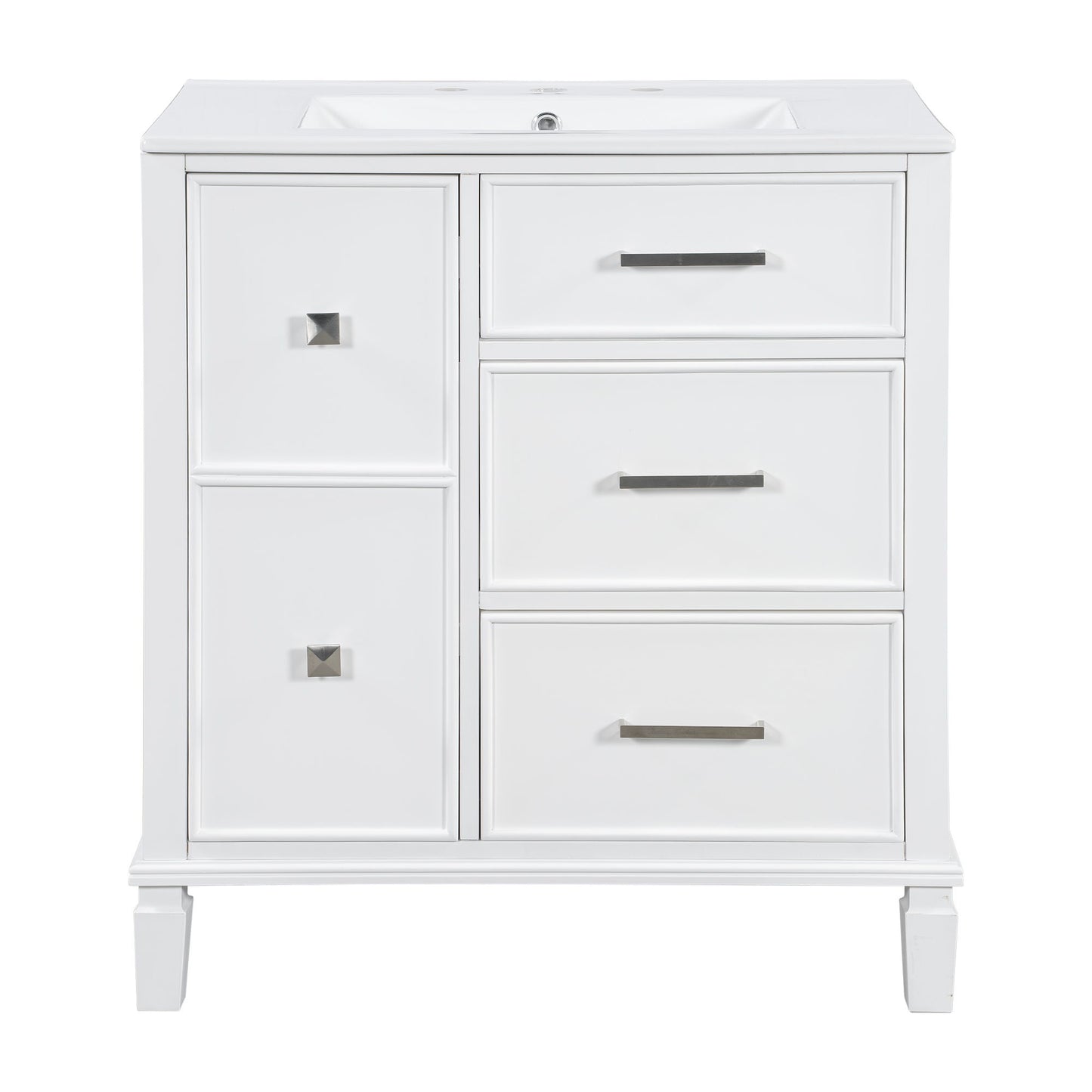 Bathroom Vanity With Ceramic Sink, Flip Out Drawer Design For Plumbing, Soft Close Drawers