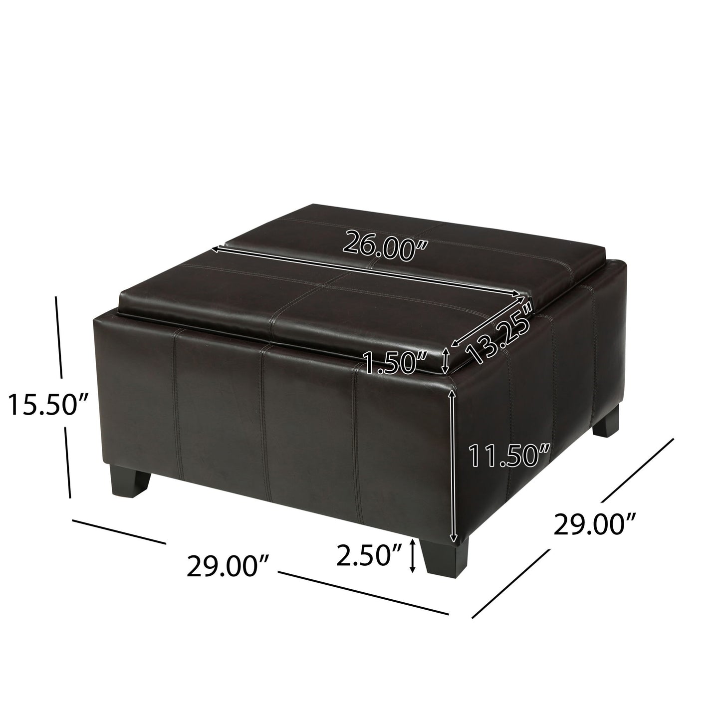 Contemporary Ottoman With Storage And Tray Tops - Brown