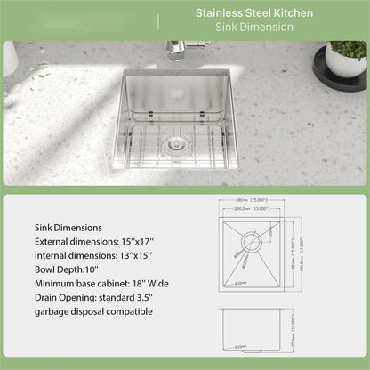 Modern Undermount Stainless Steel Kitchen Sink 16 Gauge, Deep Single Bowl