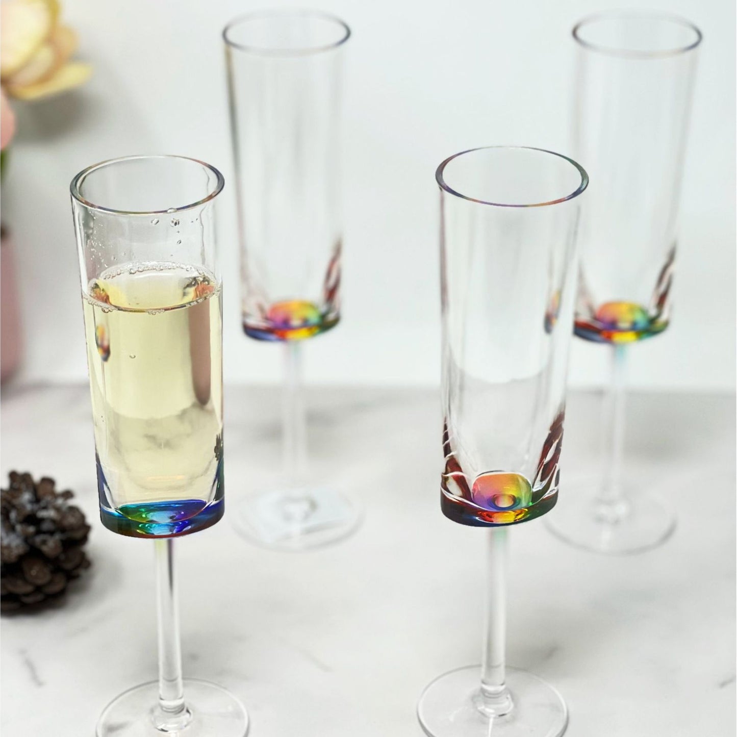 Halo - Oval Unbreakable Plastic Champagne Flutes Acrylic Wedding Glasses, 4Oz Capacity (Set of 4) - Clear